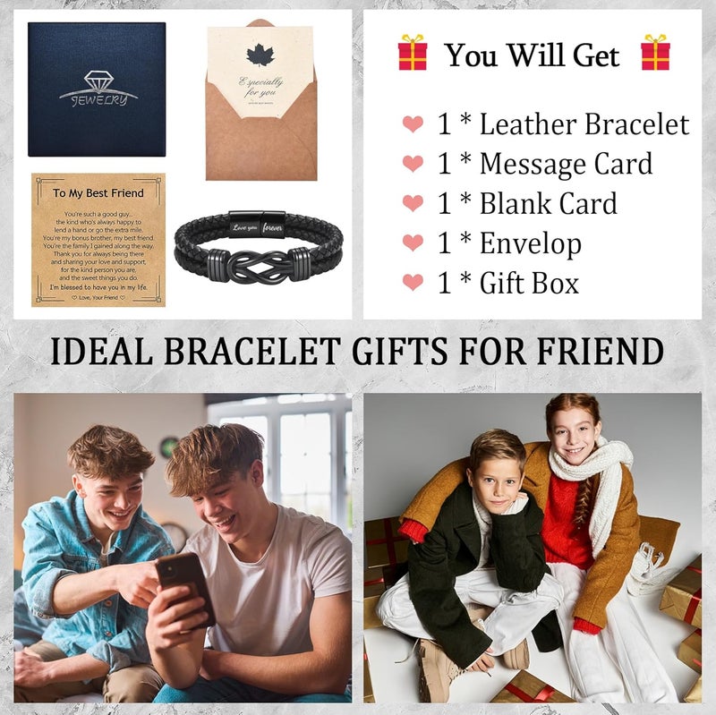 EPIRORA Gifts for Men Boys- Black Braided Leather Infinity Knot Bracelets for Son Grandson Nephew Brother Dad Husband, Jewelry Gifts for Christmas Birthday Graduation Anniversary Valentine's Day - Image 3